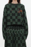 YANYAN KNITS Fall/Winter 2025: Wool plaid cropped sweater/mid-length skirt set YYK-YYW25-2021-GW (Sweater)